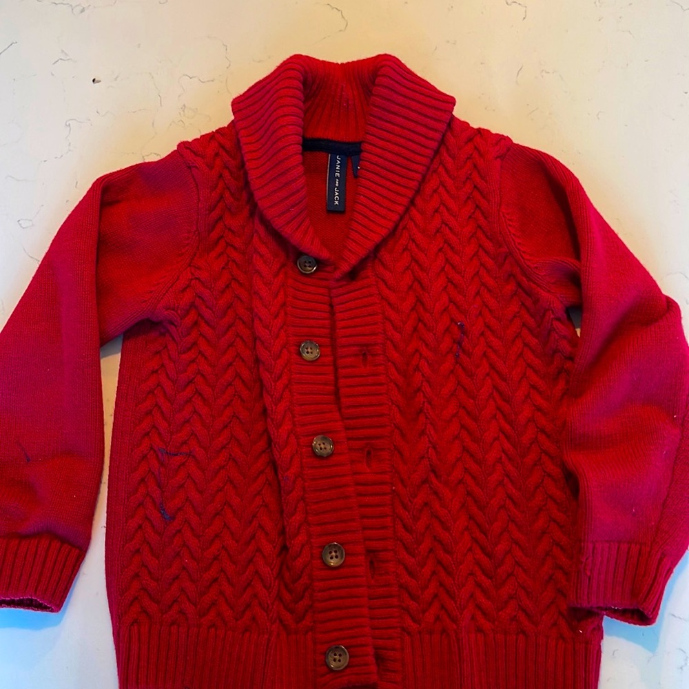 Red button down sweater